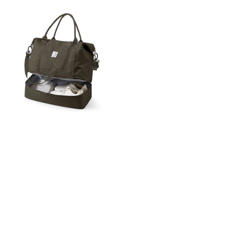 Travel Duffel Weekender Bag Women Tote Carry On Bags With Shoe Compartment - color: H12-DarkBrown, size: Large