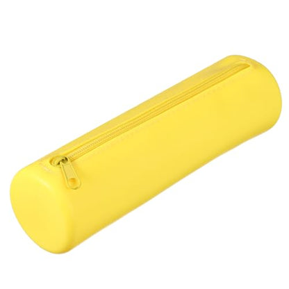 PATIKIL Silicone Pen Case,Round Small Pencil Pen Pouch w/Zipper,Yellow - color: Yellow