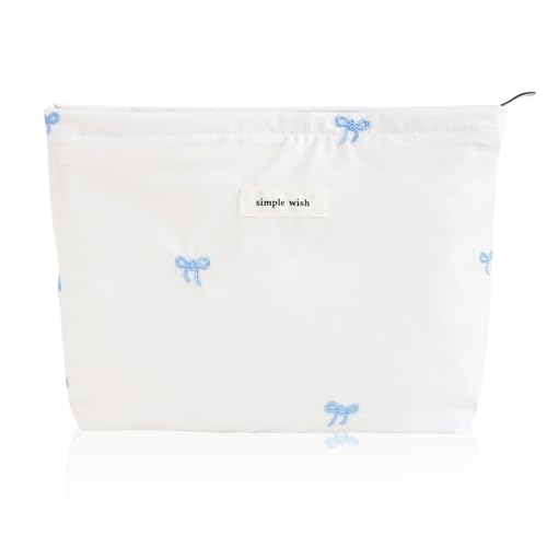 Wudygirl Makeup Bag for Women Travel Cosmetic Bag 10.5"x7.5" Blue Bow - color: Blue Bow