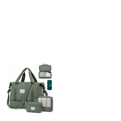 Weekender Bags for Women Travel Weekend Overnight Bag with Shoe Compartment - color: B -Green + Packing Cube