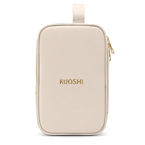 Travel Makeup Bag for Women - Large Capacity Cosmetic Organizer, Open Flat Toiletry Bag with Dividers and Brush Pocket, Waterproof Portable Makeup Pouch for Travel Accessories, White - color: White