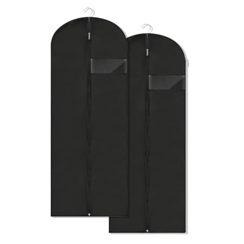 Dress Bags for Gowns Long, 60'' Garment Bags for Hanging Clothes, Suit Bag Cover for Storage and Travel, 2 Pack (Black) - color: Black, size: 60''- 2 Pack