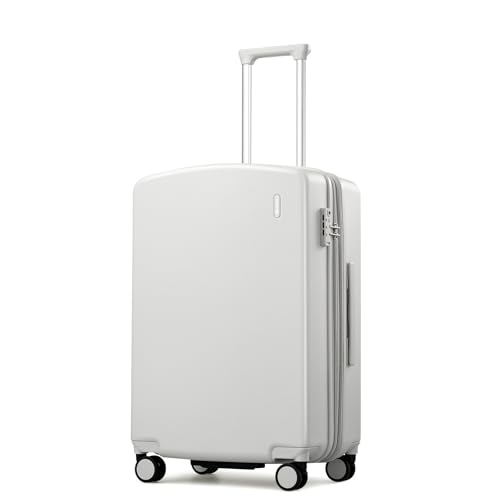 Hanke 24 Inch Expandable Checked Luggage, Hard Shell with Side Hook - color: Smoke White, size: 24 Inch EXT