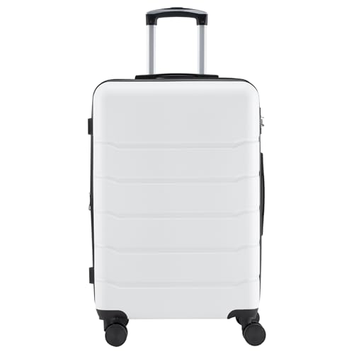 NEWBULIG 24 Inch Checked Luggage, Expandable Suitcase with Spinner Wheels - color: White, size: 24 Inch