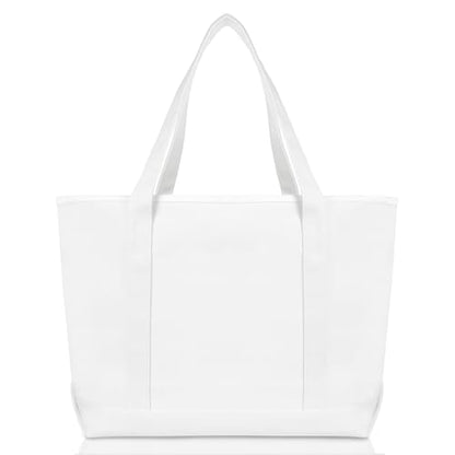 DALIX 23" Premium 24 oz. Cotton Canvas Shopping Tote Bag - color: White