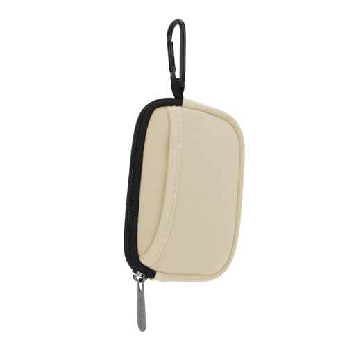 E-Tree Small Soft Neoprene Zipper Pouch with Carabiner Clip,Tech Bag Beige - color: Beige