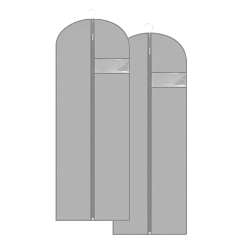 Dress Bags for Gowns Long, 65'' Garment Bags for Hanging Clothes, Suit Bag Cover for Storage and Travel, 2 Pack (Grey) - color: Grey, size: 65''- 2 Pack