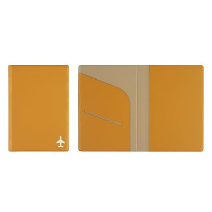 Fenice Plane Passport Holder with Card Slot Boarding Pass Pocket, RFID Blocking, Waterproof PU Leather, 7 Color Options (YELLOW) - color: YELLOW