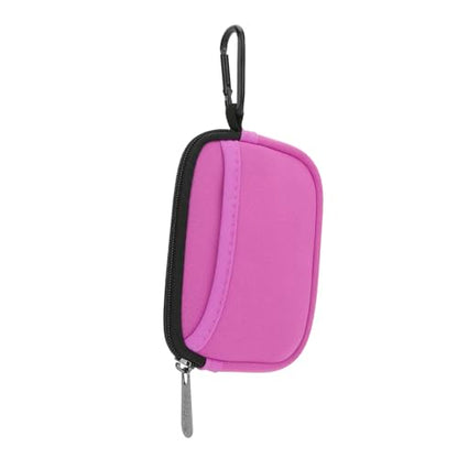 E-Tree Small Soft Neoprene Zipper Pouch with Carabiner Clip,Tech Bag Pink - color: Pink