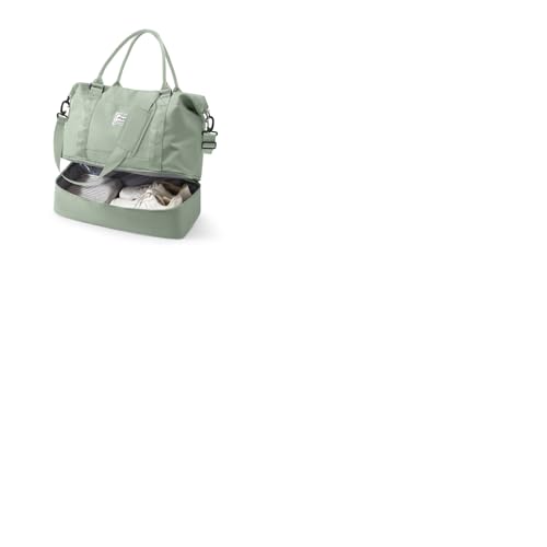 Travel Duffel Weekender Bag Women Tote Carry On Bags With Shoe Compartment - color: H11-BeigeGreen, size: Large