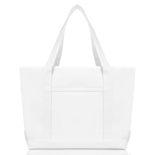 DALIX 23" Premium 24 oz. Cotton Canvas Shopping Tote Bag - color: White