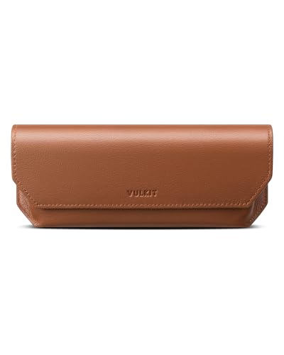 VULKIT Genuine Leather Glasses Case, Magnetic Closure Sunglasses Case, Eye Glasses Cases for Men & Women Spectacle Cases - color: Saddle Brown