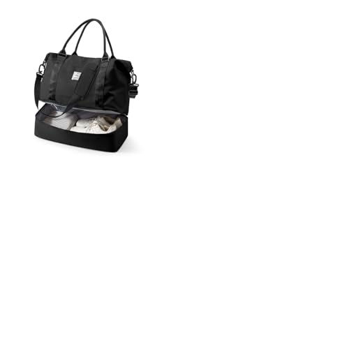 Travel Duffel Weekender Bag Women Tote Carry On Bags With Shoe Compartment - color: H-Black, size: Large