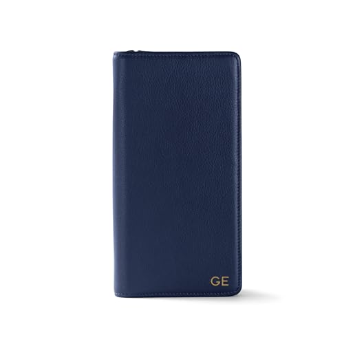 Leatherology Zippered Travel Wallet & Passport Holder - Navy Blue - color: Navy Blue