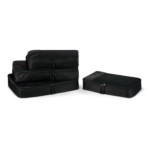 Amazon Essentials 여행용 액세서리 세트 4피스 패킹 큐브, 더블 지퍼가 있는 수하물 정리함, 100% 폴리에스터, 메시 탑, 블랙., 4피스 패킹 큐브 세트 - 미디엄 2개 및 라지 2개 - color: 블랙., size: 2 Medium and 2 Large