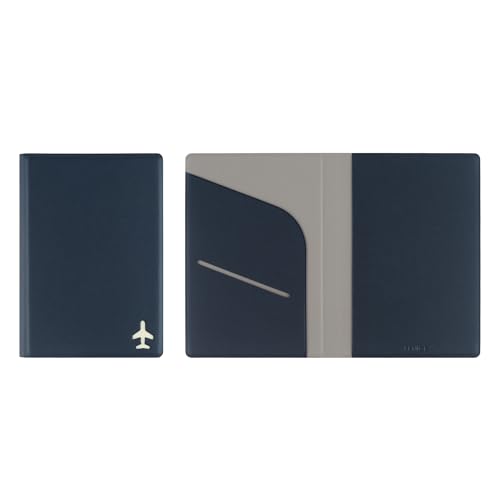 Fenice Plane Passport Holder with Card Slot Boarding Pass Pocket, RFID Blocking, Waterproof PU Leather, 7 Color Options (NAVY) - color: NAVY