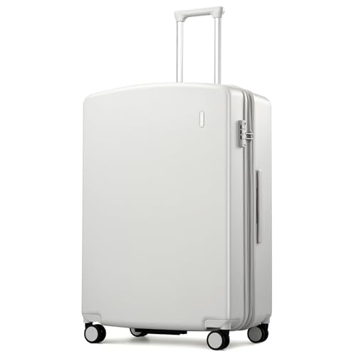 Hanke 28 Inch Expandable Large Checked Luggage, Hard Shell with Side Hook - color: Smoke White, size: 28 Inch EXT