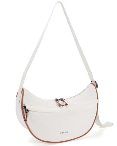 ECOHUB Anti Theft Crossbody Bag for Women & Men, Lightweight Nylon Crescent Shoulder Bag with RFID Pocket, Adjustable Strap - color: Beige