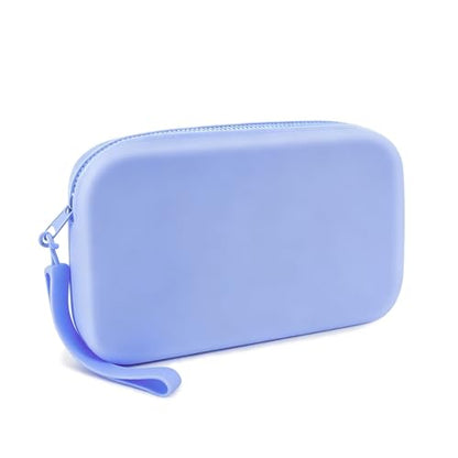 FuninCrea Silicone Makeup Bag, Waterproof Silicone Makeup Brush Holder Pencil Case with Wrist Strap, Small Cosmetic Bag for Purse Compact Travel Cosmetic Pouch for Lipstick Toothbrush (Blue) - color: Blue