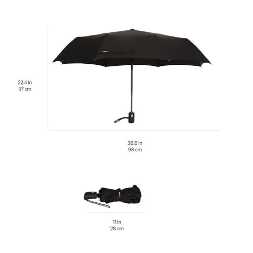 Amazon Basics Round Travel Umbrella for Rain, Compact Umbrella with Auto Open/Close, Strong Alloy Steel Frame, Compact Size for Backpacks/Handbags (11" Long When Closed), One Size, Black