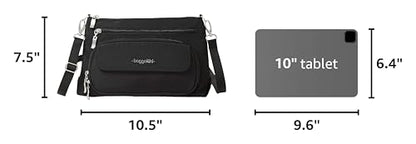 Baggallini Original Everyday 11x7.5 Crossbody Bags Rfid Protected Lightweight Nylon Zippered Travel Purse - color: Black With Sand Lining, style: Slim Strap