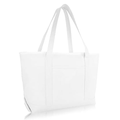 DALIX 23" Premium 24 oz. Cotton Canvas Shopping Tote Bag - color: White