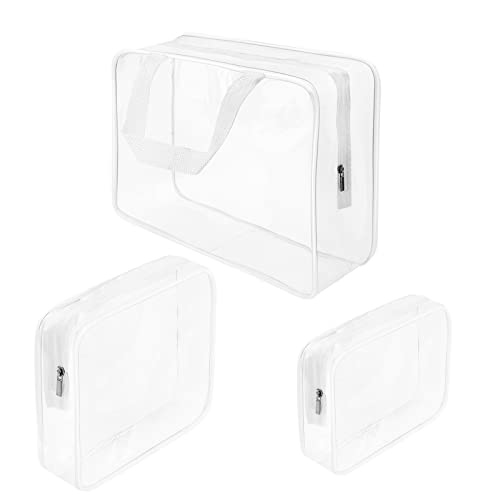 3Pcs Crystal Clear PVC Travel Toiletry Bag Kit for Women Men, Cosmetic Bags - color: 1 Large, 1 Medium, 1 Small-White, size: 3 Piece Set