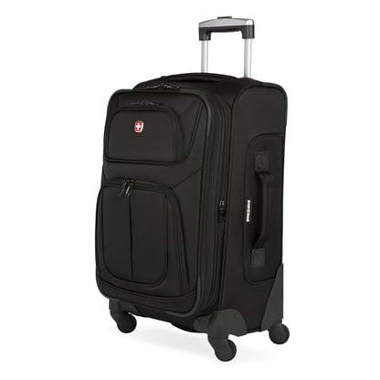 SwissGear Sion Carry-On Spinner Luggage, Softside Expandable, Lightweight Suitcase, Black, 22.75-Inch - color: Black, size: Carry-On