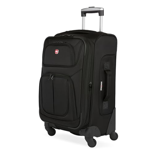 SwissGear Sion Softside Expandable Spinner Luggage Durable Lightweight Travel Suitcase, Black, Checked-Medium - color: Black, size: Checked-Medium