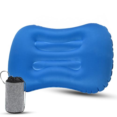 Inflatable Camping Travel Pillow，Compressible, Compact, Comfortable, Ergonomic Inflating Pillows for Neck & Lumbar Support While Camp, Hiking, Backpacking - color: Blue