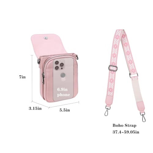 HESHE Small Leather Crossbody Bag for Women RFID Phone Purse with Card Slot - color: Light Pink