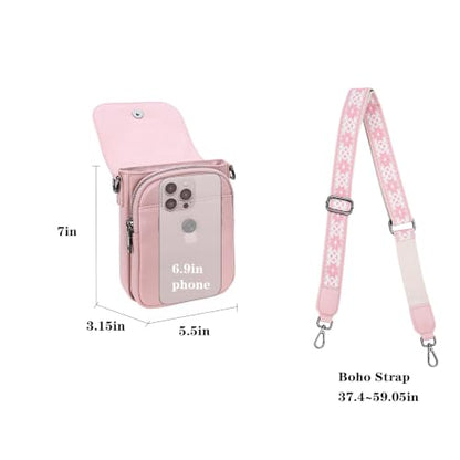 HESHE Small Leather Crossbody Bag for Women RFID Phone Purse with Card Slot - color: Light Pink