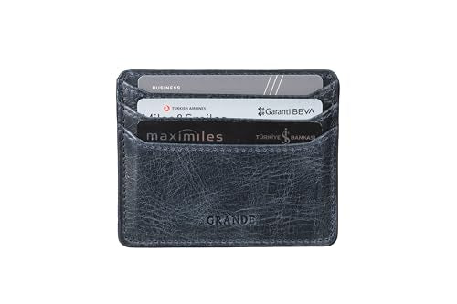 grande 3633 Genuine Leather Card Holder For Women and Men Super Slim Minimalist Small Snap Wallet (Rustic Blue) - color: Rustic Blue