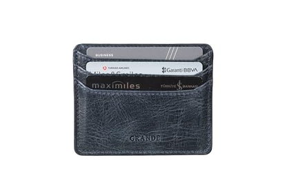 grande 3633 Genuine Leather Card Holder For Women and Men Super Slim Minimalist Small Snap Wallet (Rustic Blue) - color: Rustic Blue