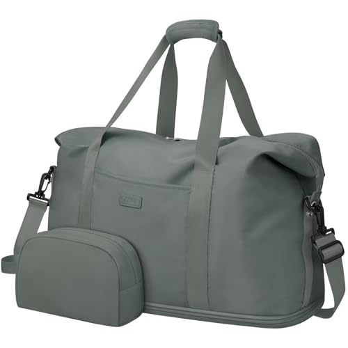 Capolo Expandable Travel Duffle Bag Weekender Overnight Bags for Women Men - color: Green, size: Large