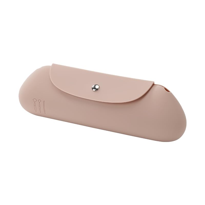 Silicone Makeup Brush Holder Travel Cosmetic Bag, Soft Portable Cosmetic Face Brushes Holder with Anti-Fall Out Magnetic Closure, Brown - color: Brown