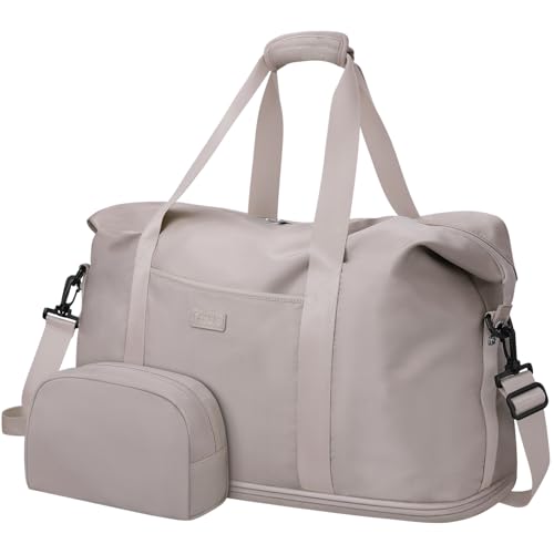 Capolo Expandable Travel Duffle Bag Weekender Overnight Bags for Women Men - color: Khaki, size: Large