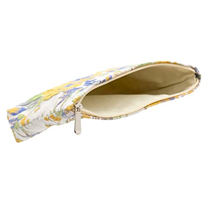 Flat Makeup Bag for Women,Zipper Cosmetic Pouch Purse,Brocade Flower Yellow - color: Brocade Flower Yellow
