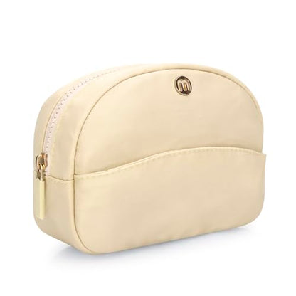 Small Travel Makeup Bag, Nylon Cosmetic Toiletry Organizer Pouch (beige) - color: beige