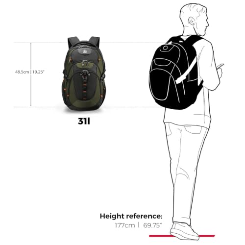 Swissdigital Design Travel Backpack for Men with USB Charging Port SD803-26 - color: Olive/Black