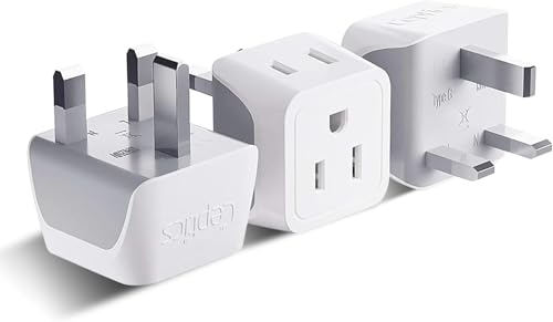 Ceptics 2 in 1 UK Adapters for Travel, Dual USA Input, Grounded, Pack of 3 - color: White