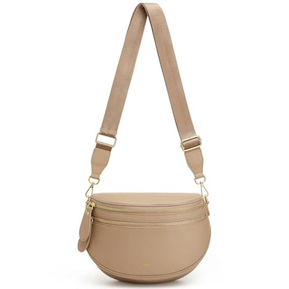 Kattee Spacious Leather Bum Bag for Women with RFID Blocking - color: Tan
