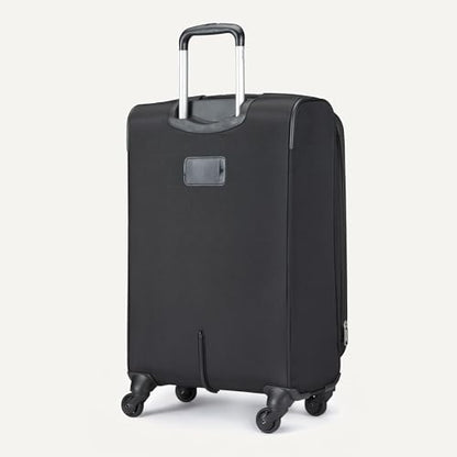 Amazon Basics 23" Medium Checked Softside Luggage Suitcase with Spinner Wheels, Expandable Space, Zippered Pockets, Telescopic Handle, Black - color: Black, size: 23”, style: Medium Checked