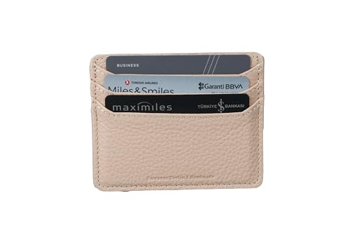 grande 3633 - Slim Genuine Leather Card Holder for Men & Women – Minimalist Front Pocket Wallet with 6 Card Slots, Compact Leather Credit Card Case (Light Pink) - color: Light Pink
