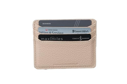 grande 3633 - Slim Genuine Leather Card Holder for Men & Women – Minimalist Front Pocket Wallet with 6 Card Slots, Compact Leather Credit Card Case (Light Pink) - color: Light Pink