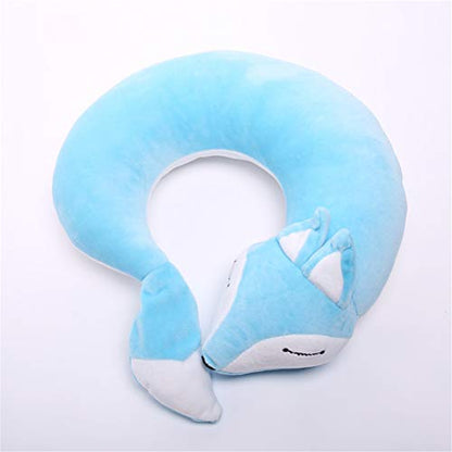 Travel Pillows Planes Fox Animal U-Shaped Neck Pillow Plush Fur Warm Cartoon Comfortable Luggage Pillow for Airplanes Car Train (A-Blue) - color: A-blue