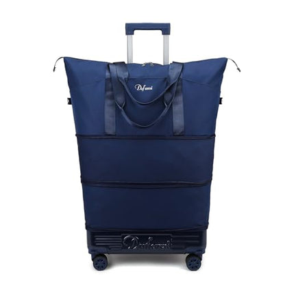 Rolling Duffle Bag with Wheels and Handle, Expandable Foldable Carry On Luggage with Removable Wheels, Personal Item Travel Bag, Lightweight Duffel Tote for Gym Hospital Weekender (Deep Navy) - color: Deep Navy