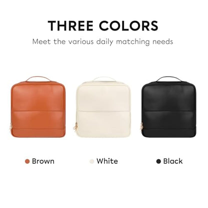 GIVLEFLY Standing Makeup Bag for Women, Large Travel Cosmetic Organizer - color: Brown