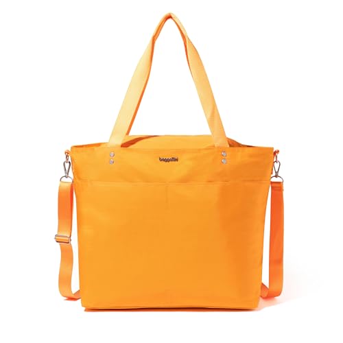 Baggallini Carryall Tote - Lightweight Nylon Zipper Top Weekender Travel Beach Bag w/Luggage Sleeve - color: Marigold