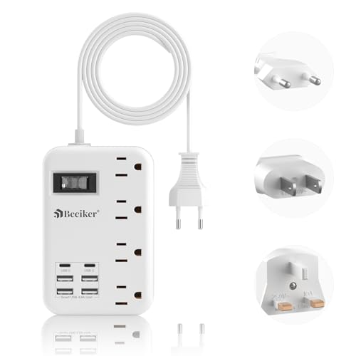 European Travel Plug Adapter, US to Europe Power Strip,6 USB,4 Outlets,3ft - size: Type C/A/G Plug-3ft-24W USB